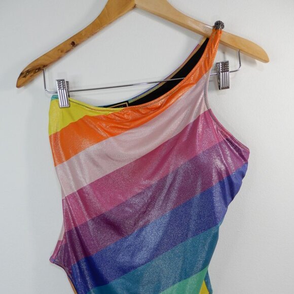 Kurt Geiger Kensington SWIMSUIT Size M L One Shoulder Piece Rainbow Metallic NEW - Picture 6 of 10